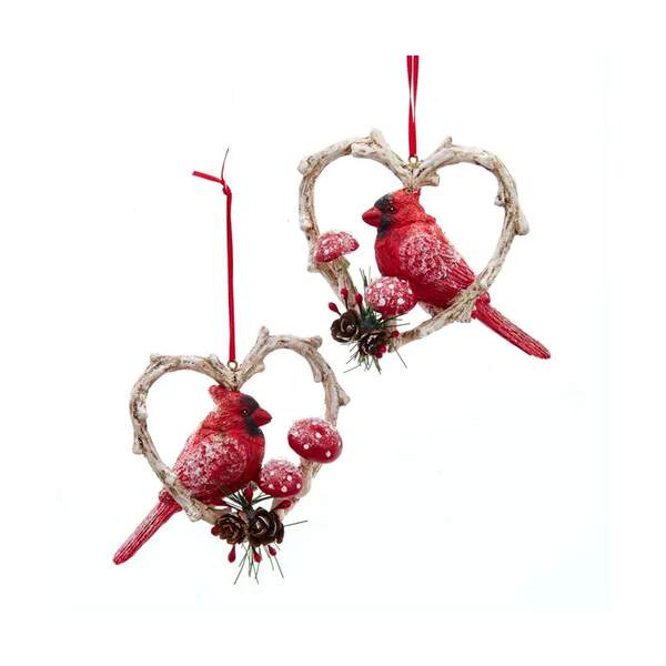 Item 100507 Cardinal Birds In Heart Frame Ornament