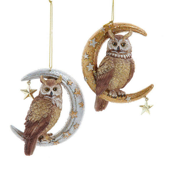 Item 100570 Owl On Gold/Silver Moon Ornament