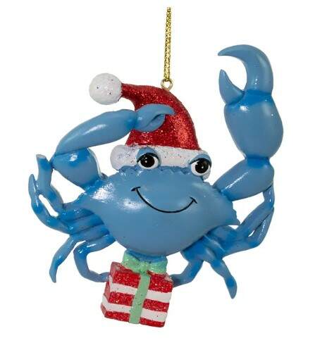 Item 105676 Whimsical Blue Crab With Presents Ornament