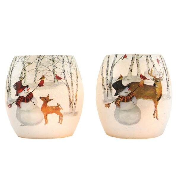 Item 212161 Lighted Snowman With Animals Jar Sit Around