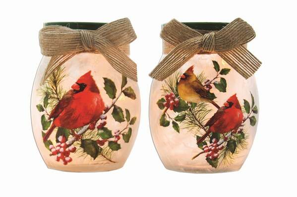 Item 212299 Pre-Lit Small Cardinal Holly Jar