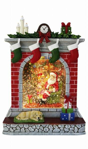 Item 322153 Fireplace Glitter Water Lantern With Santa and Girl