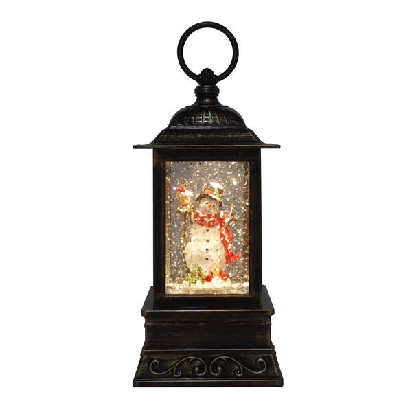 Item 322341 SNOWMAN WITH BROOM AND BIRDS GLITTER LANTERN