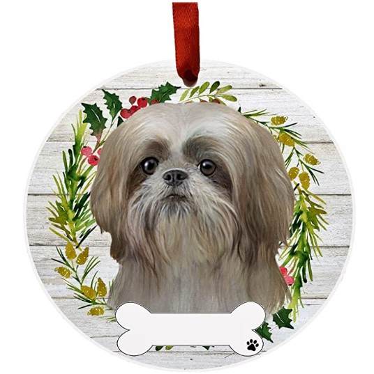 Item 407348 Tan Shih Tzu Wreath Ornament