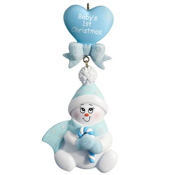 Item 525106 Blue Candy Cane Baby Snowman Ornament
