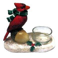 Item 601471 Cardinal On Acorn Tea Light Holder