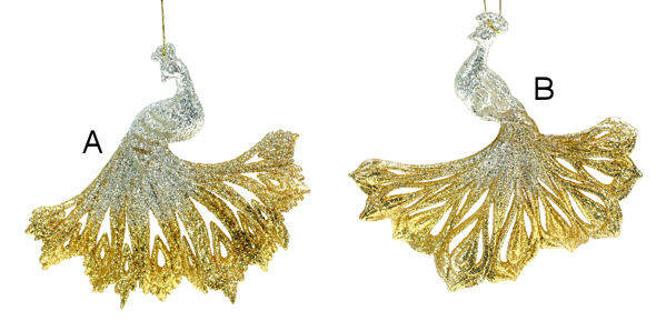 Item 812034 Gold/Silver Peacock Ornament With Glitter