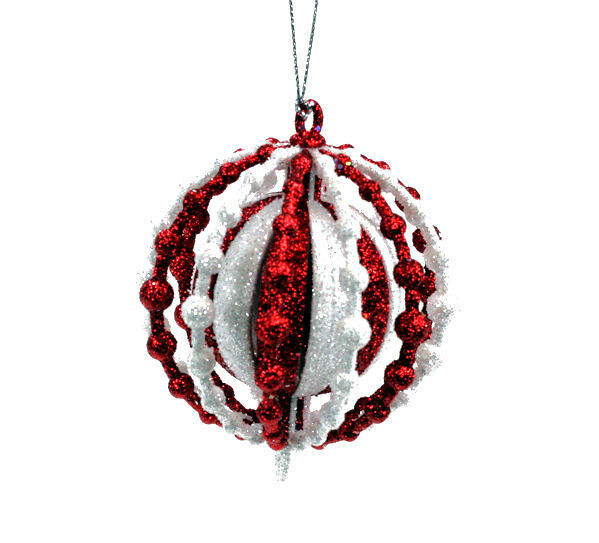 Item 812038 Red/White Hollow Beaded Ball Ornament