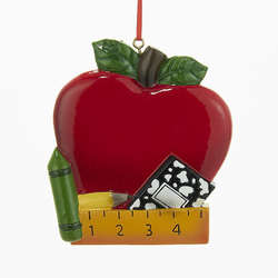 Item 100347 Teacher Apple With Crayon/Pencil/Notebook/Ruler Ornament