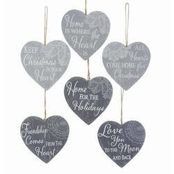 Item 100537 Gray Lace Heart Sentiment Ornament
