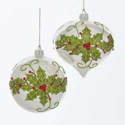 Item 102754 Holly Design Ball/Onion Ornament