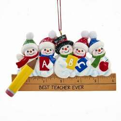 Item 102789 Best Teacher Ever Ruler With Snowmen Ornament