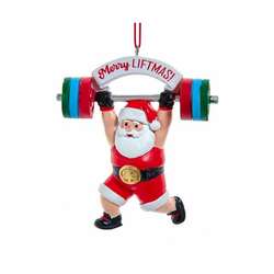 Item 103723 Weightlifting Santa Ornament