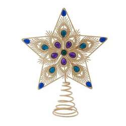 Item 104024 thumbnail Gold Glittered With Peacock Gemstones Star Treetopper
