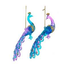 Item 104313 thumbnail Purple/Teal Glitter Peacock Ornament