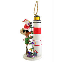 Item 108214 thumbnail Santa and Moose Decorating Lighthouse Ornament