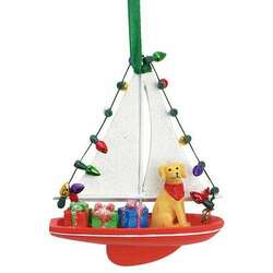 Thumbnail Dog In Sailboat With Lights Ornament