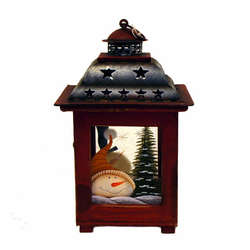 Item 127733 Red Lantern With Snowman Head & Christmas Tree