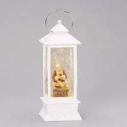 Item 134072 LED Lighted Kneeling Santa With Baby Jesus White Swirl Water Lantern