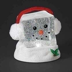 Item 134096 Lighted Swirl Cube Head Snowman With Ear Muffs