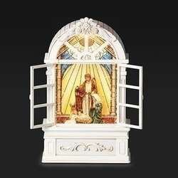 Item 134101 Lighted Swirl Church Stain Glass Holy Family