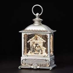 Item 134308 LED Swirl Pewter Holy Family Lantern