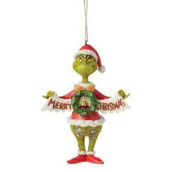 Item 156039 thumbnail Grinch Holding Merry Christmas Banner  Ornament