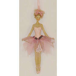 Item 170604 Ballerina In Pink Dress With Large Pink Bow Ornament