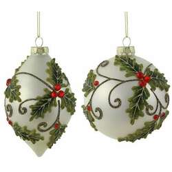 Item 171051 thumbnail White Green And Red Glass Ball/Finial Ornament