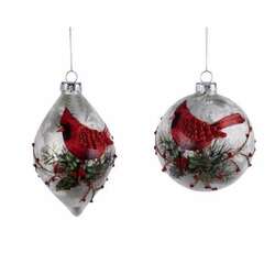 Item 171737 thumbnail Glass Cardinal On Branch Ball/Finial Ornament