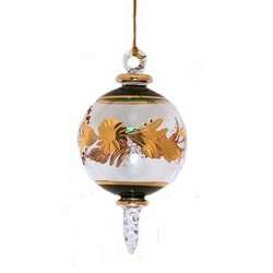 Item 186904 thumbnail Christmas Green/Gold Etched Ball With Twist Drop Ornament