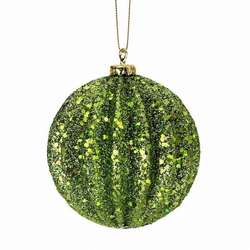 Item 203115 Green Glittered Ridged Ball Ornament