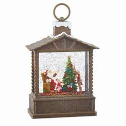 Item 281309 Lighted Santa And Elves Water Log Cabin Lantern