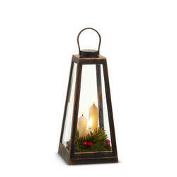 Item 281823 thumbnail Distressed Lantern With Candles And Greenery