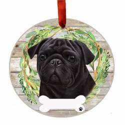 Item 407343 thumbnail BLACK PUG WREATH ORNAMENT