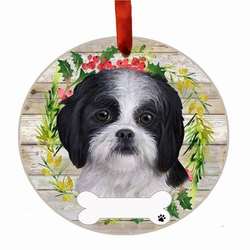 Item 407373 thumbnail BLACK & WHITE SHIH TZU WREATH ORNAMENT