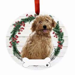Item 407378 thumbnail RUST GOLDENDOODLE FB WREATH ORNAMENT
