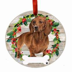 Item 407379 thumbnail RED DACHSHUND FB WREATH ORNAMENT