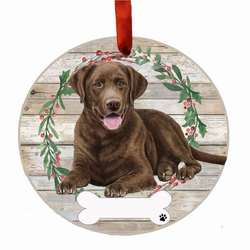 Item 407384 thumbnail CHOCOLATE LABRADOR FB WREATH ORNAMENT