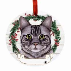 Item 407404 thumbnail SILVER TABBY CAT WREATH ORNAMENT