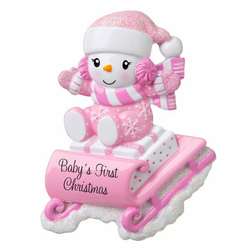 Item 459475 thumbnail Pink Snowbaby On Sled Ornament