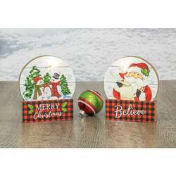 Item 509226 thumbnail Plaid Snowman/Santa Snow Globe Block With Lights
