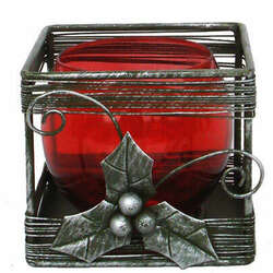 Item 536014 Silver/Red Holly Votive Holder