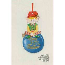 Item 552193 Elf On Ball Christmas Card Ornament