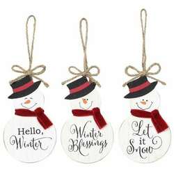Item 601192 thumbnail Wood Snowman With Fabric Scarf Ornament