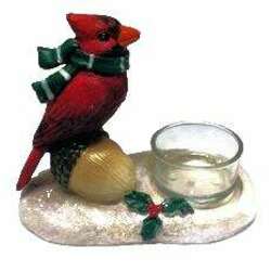 Item 601471 Cardinal On Acorn Tea Light Holder