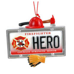 Item 825041 Firefighter Hero License Plate Ornament
