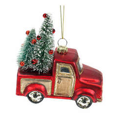 Item 844094 thumbnail Red Pickup Truck With Trees Ornament