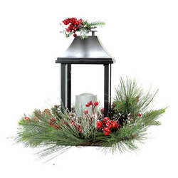 Item 850001 Lantern With Pine Branches/Berries Centerpiece